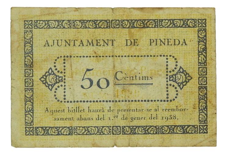 Ajuntament de Pineda,50 ctms. 17 de juliol 1937 - AT-1822 - MBC-