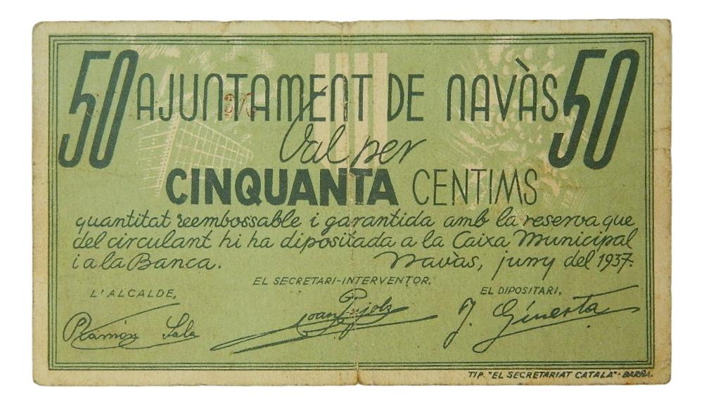 Ajuntament de Navàs, 50 ctms. Juny del 1937 - AT-1649 - MBC