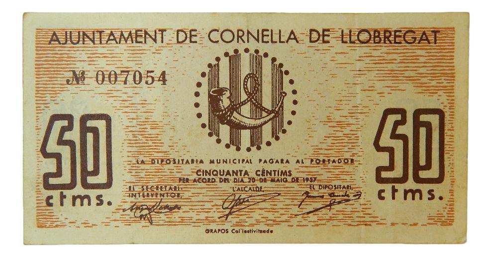 Aj. De Cornellá de Llobregat, 50 ctms. 20 de maig del 1937 - AT-886 - MBC+