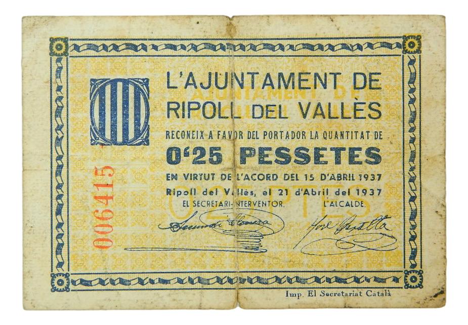 L´Ajuntament de Ripoll del Vallès, 0,25 ptes. 21 abril del 1937 - AT-2138 - MBC-
