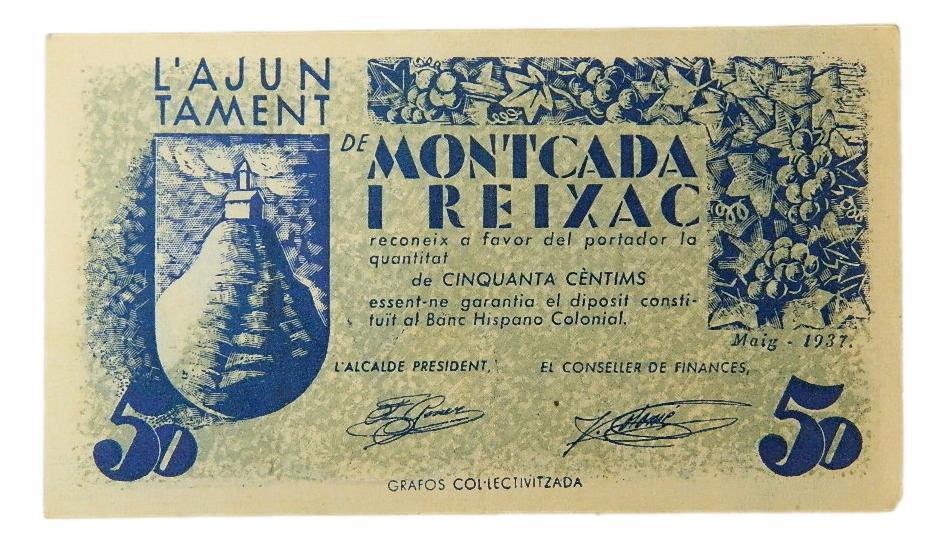 L´Ajuntament de Moncada i Reixac, 50 ctms. 1 novembre 1937 - AT-1561 - SC