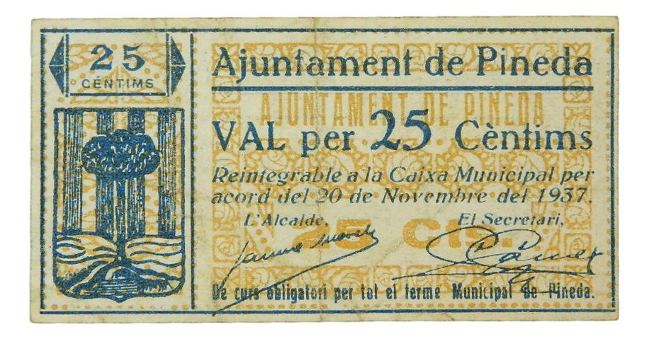 Ajuntament de Pineda, 25 ctms. 20 de novembre del 1937 - AT-1826 - MBC+