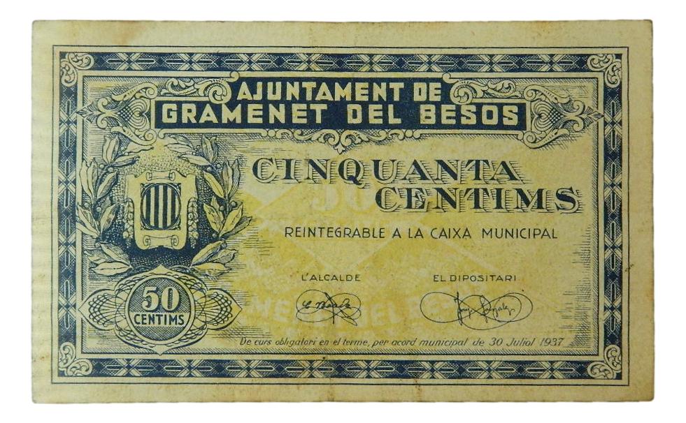 Ajuntament de Gramanet del Besós, 50 ctms. 30 juliol 1937 - AT-1150 - MBC 