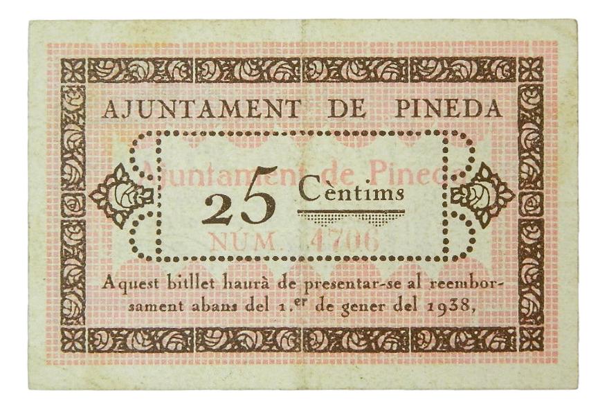 Ajuntament de Pineda,25 ctms. 17 de juliol 1937 -AT-1823 - MBC+