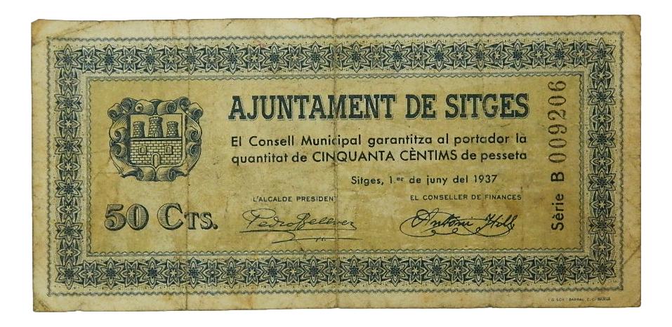 Ajuntament de Sitges, 50 ctms. 1 de juny del 1937 - AT-2380 - MBC