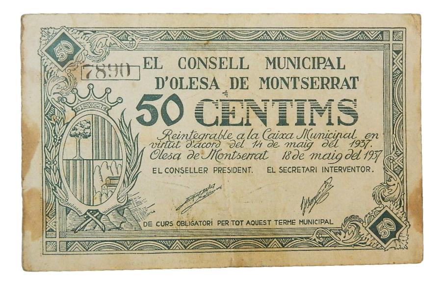 El C. M. DE Olesa de Montserrat, 50 ctms.18 de maig del 1937 - AT-1679 - MBC