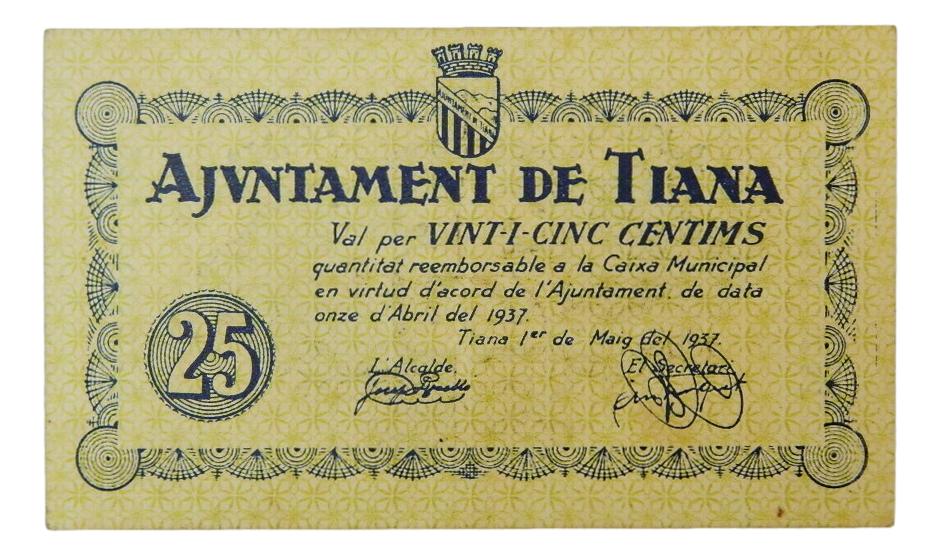Ajuntament de Tiana,25 ctms. 1 de maig del 1937 - AT-2465 - EBC