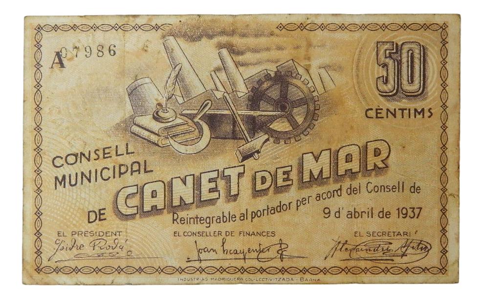 C.M. de Canet de Mar,50 ctms. 9 d´abril de 1937- AT- 639 - MBC-