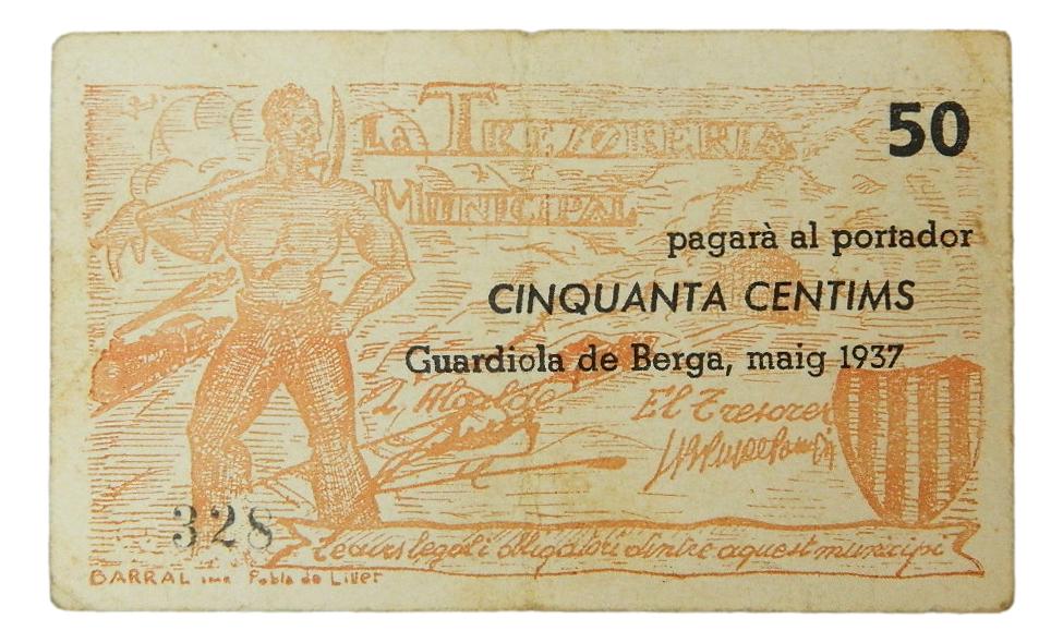Tesorería Mun. Guardiola de Berga,50 ctms.maig 1937 - AT-1207 - MBC