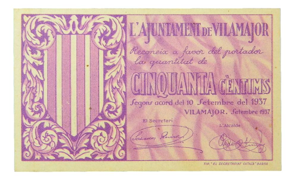 Ajuntament de Vilamajor, 50 ctms. 10 de setembre del 1937 - AT-2814 - MBC+