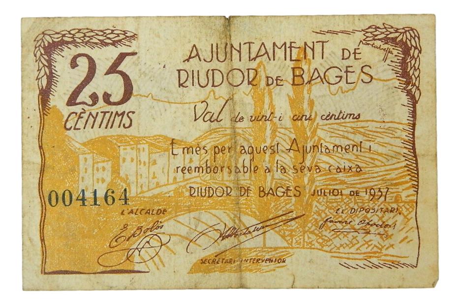 Ajuntament de Riudor de Bages, juliol del 1937 - 25 céntims - AT-2173 - MBC-
