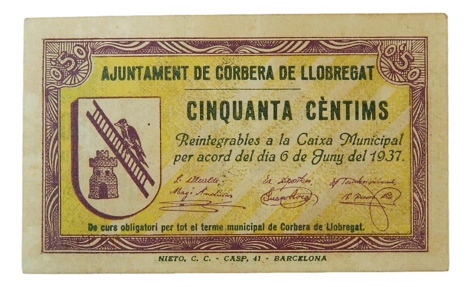 Aj. De Corbera  de Llobregat, 50 ctms.. 6 de juny del 1937 - AT-872 - EBC