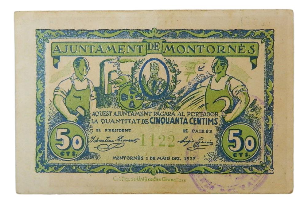 Ajuntament de Montornés,50 ctms.1 de maig del 1937 - AT-1594 - EBC-