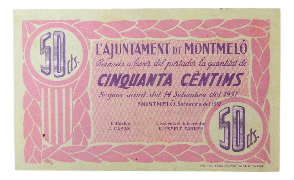 L´Ajuntament de Montmeló,50 ctms.setembre del 1937 - AT-1589 - EBC-
