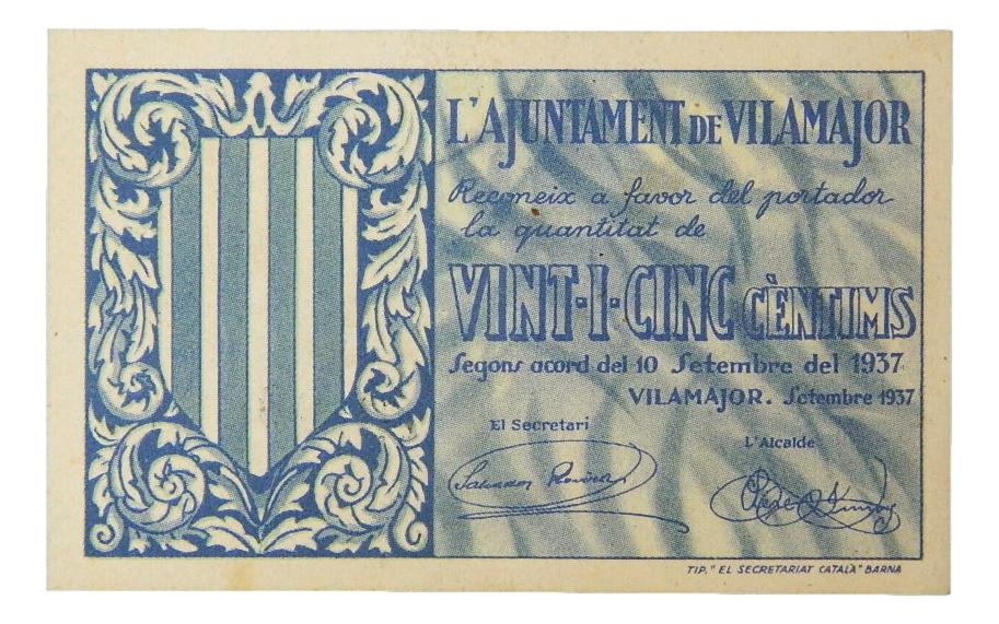 Ajuntament de Vilamajor, 25 ctms. 10 de setembre del 1937 - AT-2815 - EBC