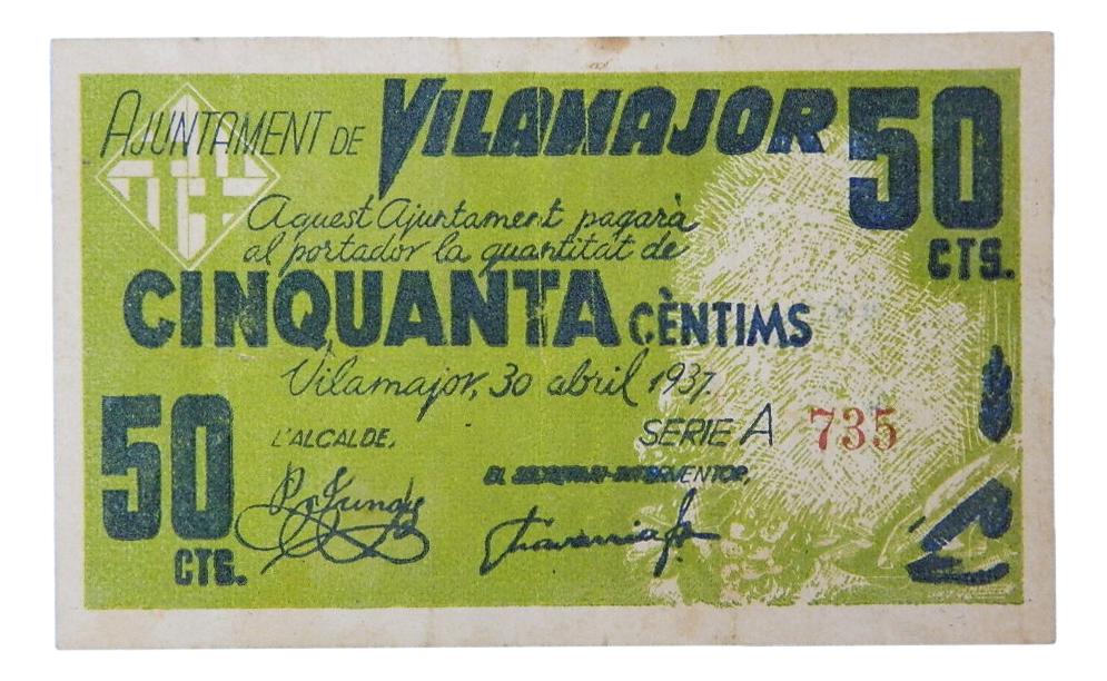 Ajuntament de Vilamajor, 50 ctms. 30 abril 1937 - AT-2812 - MBC