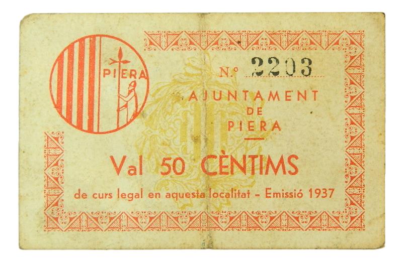 Ajuntament de Piera, 50 ctms.1937 - AT-1820 - MBC