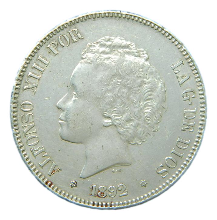 1892 * 18-92 - ALFONSO XIII - 5 PESETAS - PGM