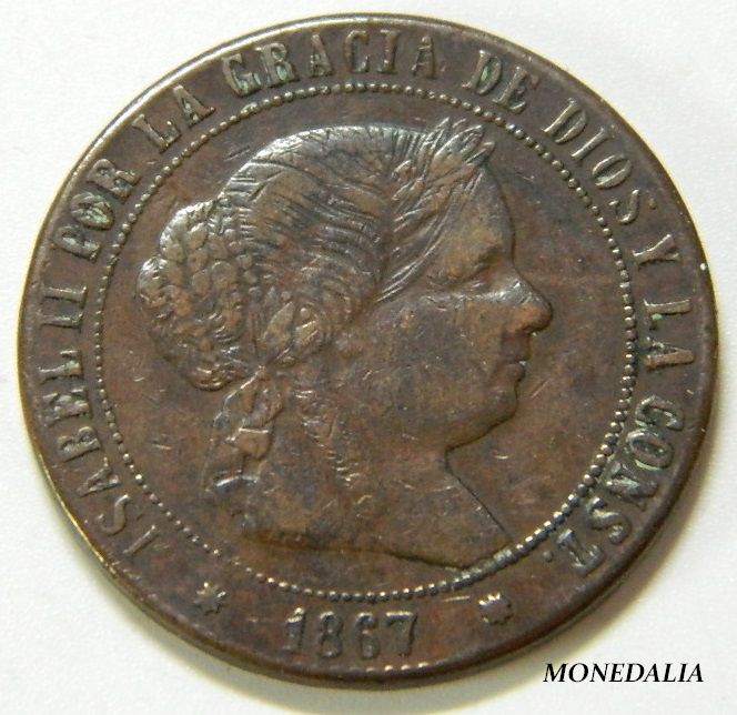 1867 - ISABEL II - 5 CENTIMOS DE ESCUDO - BARCELONA