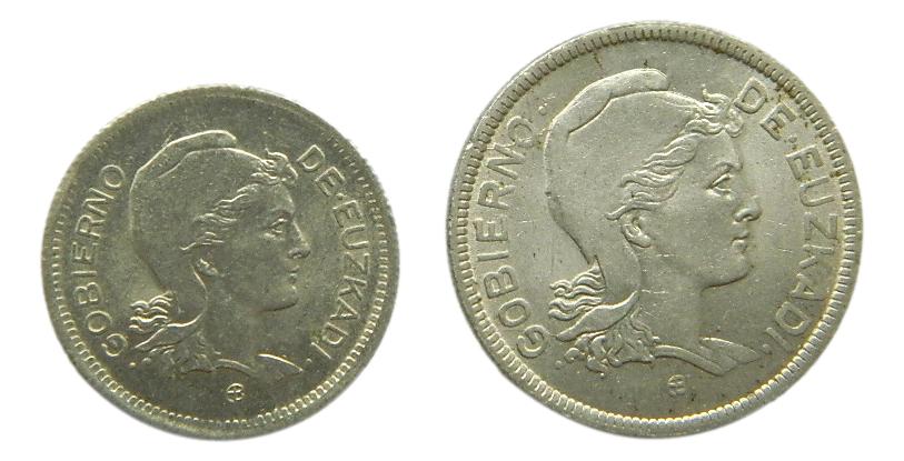 GOBIERNO DE EUZKADI - 1937 - SERIE 2 VALORES - 2 Y 1 PESETA - EBC