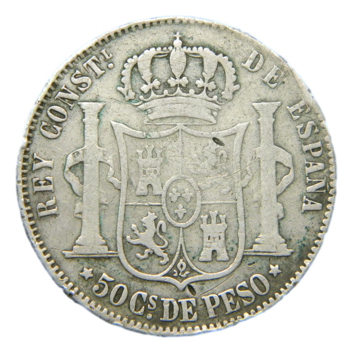 1884 - ALFONSO XII - 50 CENTAVOS DE PESO - MANILA
