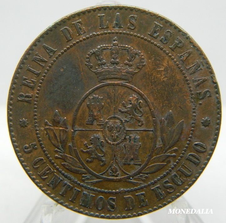 1866 - ISABEL II - 5 CENTIMOS DE ESCUDO - BARCELONA - SIN OM