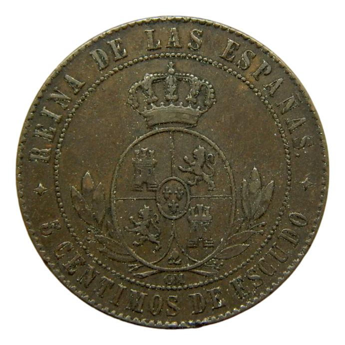 1868 OM - ISABEL II - 5 CENTIMOS DE ESCUDO - JUBIA