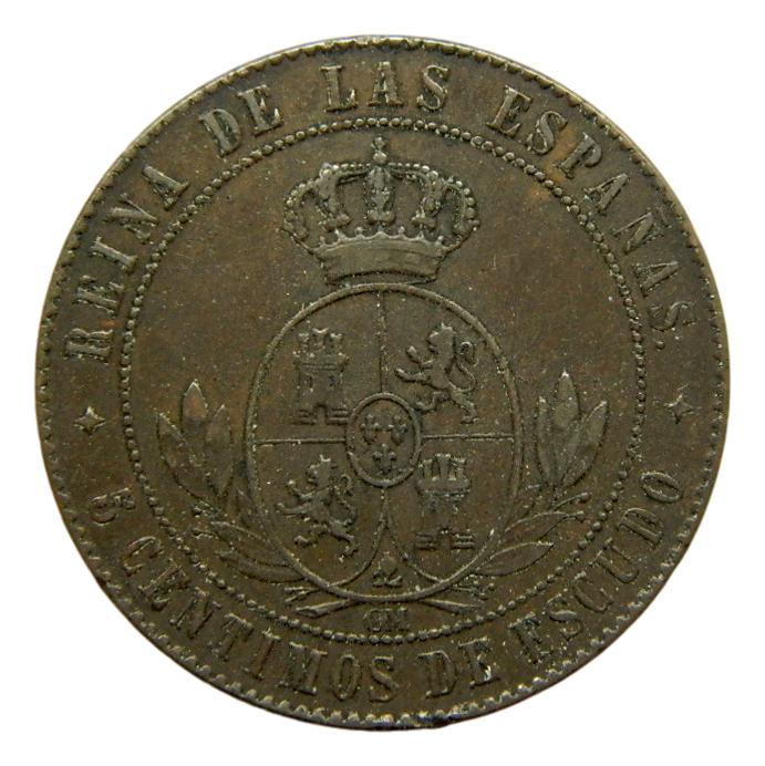 1868 OM - ISABEL II - 5 CENTIMOS DE ESCUDO - JUBIA