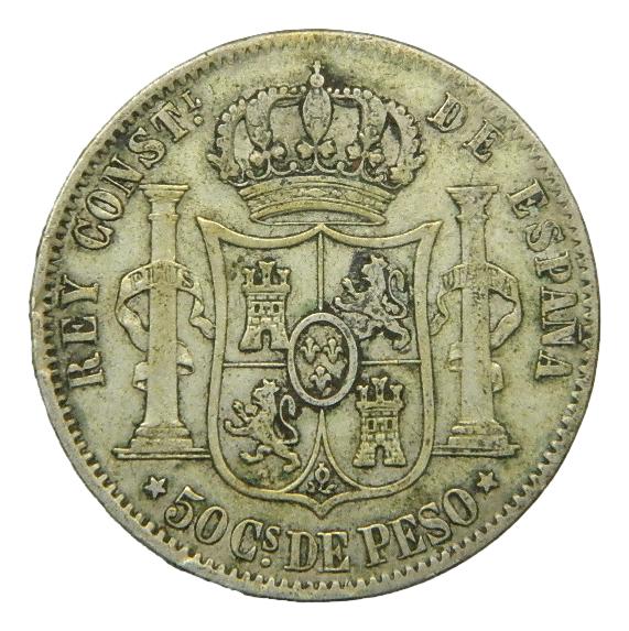 1881 - ALFONSO XII - 50 CENTAVOS DE PESO - MANILA  