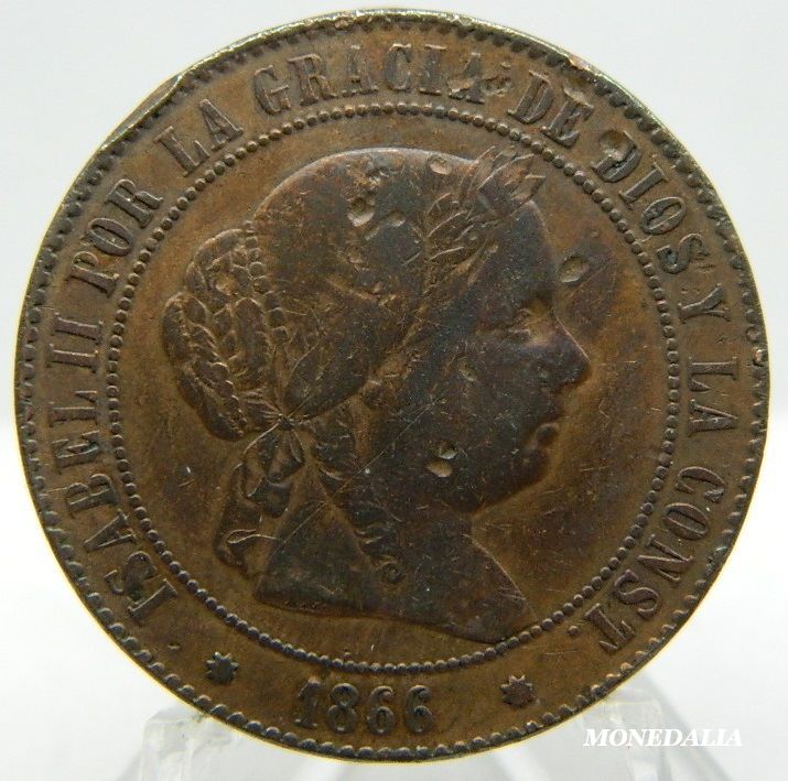 1866 - ISABEL II - 5 CENTIMOS DE ESCUDO - BARCELONA - SIN OM