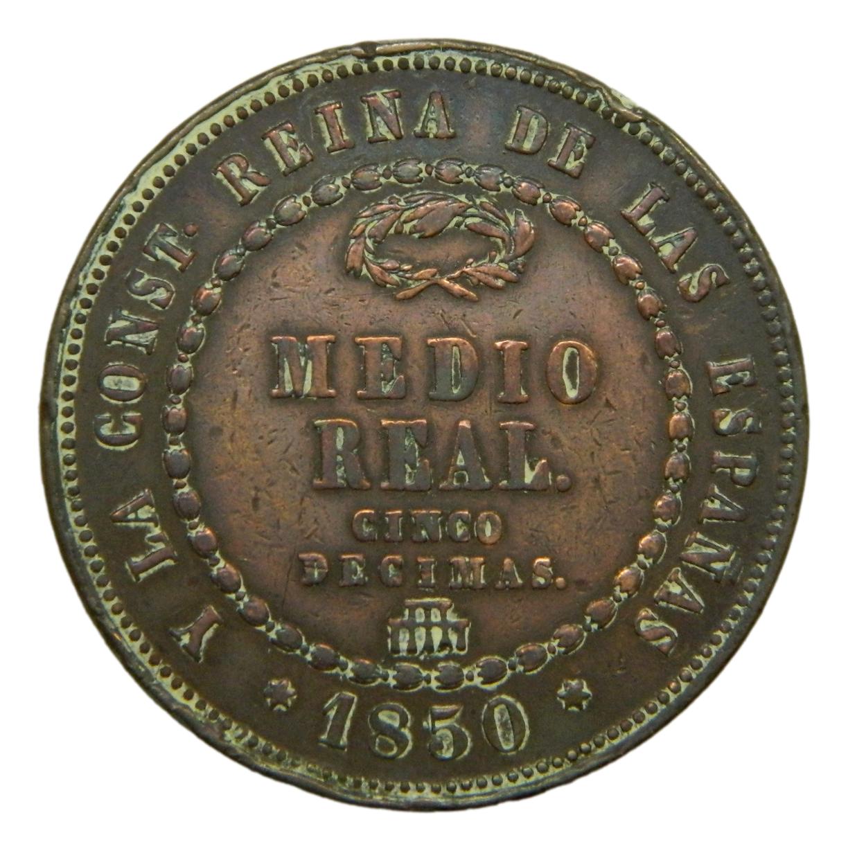 1850 - ISABEL II - 1/2 REAL - SEGOVIA - COBRE