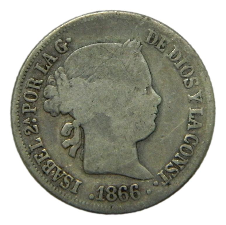 1866 - ISABEL II - 10 CENTAVOS DE PESO - MANILA