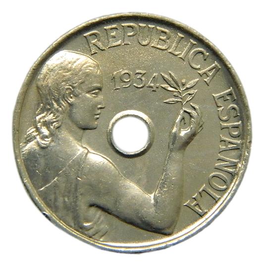 1934 - ESPAÑA - 25 CENTIMOS - SEGUNDA REPÚBLICA - EBC+