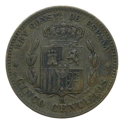 1877 - ALFONSO XII - 5 CENTIMOS - OM - BARCELONA