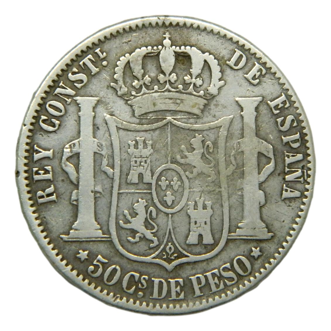 1881 - ALFONSO XII - 50 CENTAVOS DE PESO - MANILA