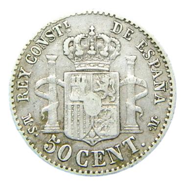 1885/81 - *8-6 - ALFONSO XII - 50 CENTIMOS - PLATA - MSM