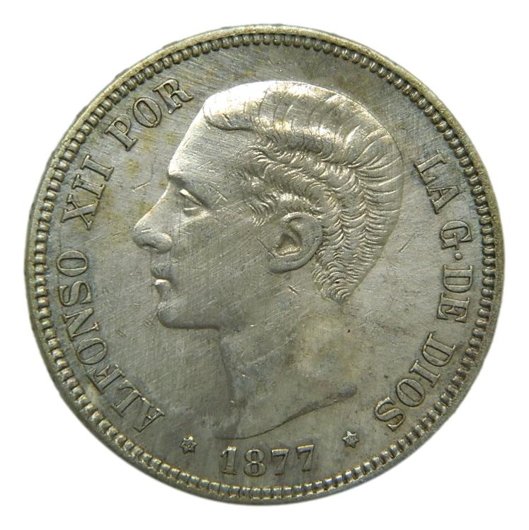 1877 * 18-77 - ALFONSO XII - 5 PESETAS - PLATA