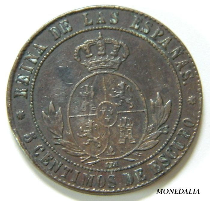 1867 - ISABEL II - 5 CENTIMOS DE ESCUDO - BARCELONA