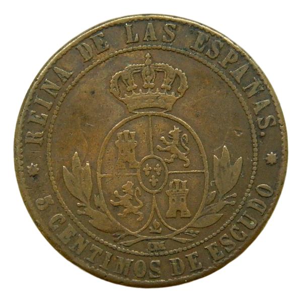 1868 - ISABEL II - 5 CENTIMOS ESCUDO - BARCELONA