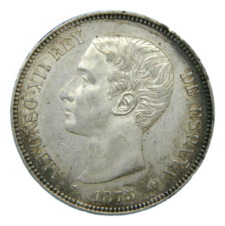 1875 *18-75 - ALFONSO XII - 5 PESETAS - PLATA