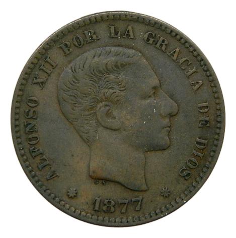 1877 - ALFONSO XII - 5 CENTIMOS - OM - BARCELONA
