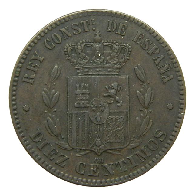1878 - ALFONSO XII - 10 CENTIMOS - BARCELONA - OM - COBRE 