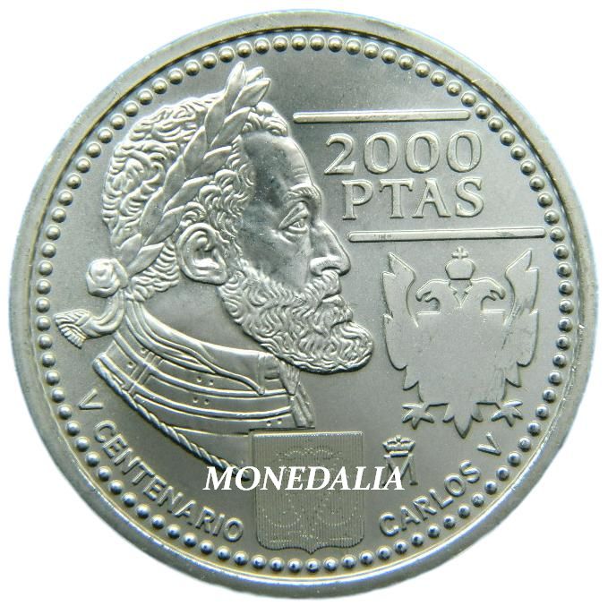2000 - ESPAÑA - 2000 PESETAS - V CENTENARIO - CARLOS V - MONEDA PLATA 