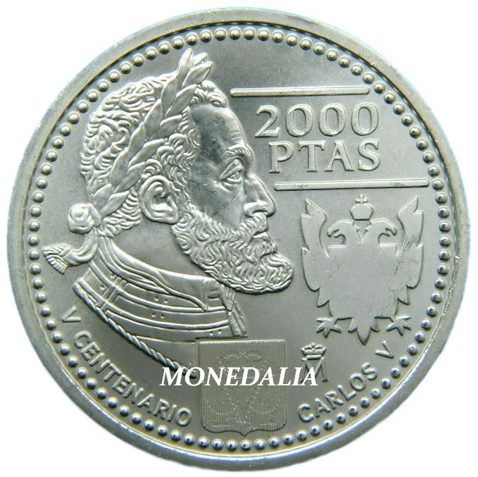 2000 - ESPAÑA - 2000 PESETAS - V CENTENARIO - CARLOS V - MONEDA PLATA