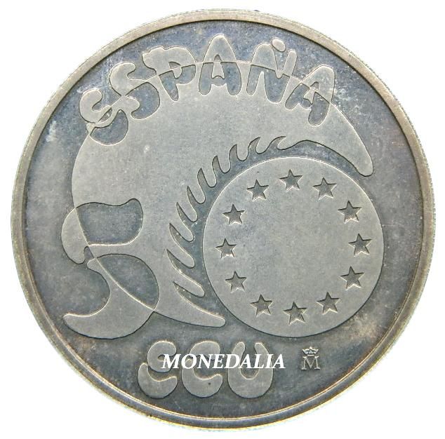 1989 - ESPAÑA - 5 ECU - CARLOS V - 1 OZ PLATA 