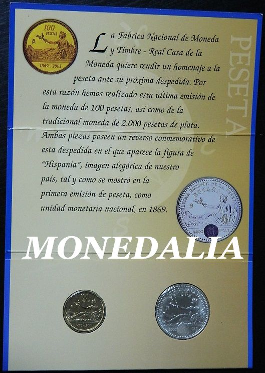 2001 - ESPAÑA - 2000 PESETAS + 100 PESETAS - CARTERITA - PATINA