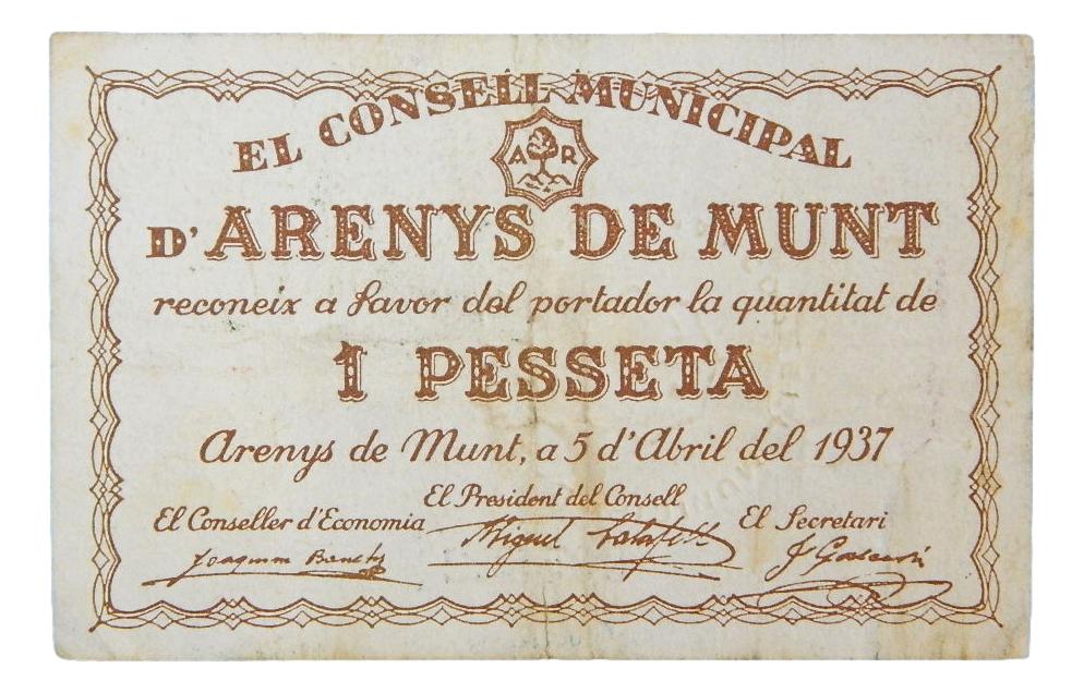 ARENYS DE MUNT - 1 PESETA - 1937