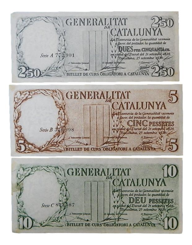 1936 - GENERALITAT DE CATALUNYA - SERIE 3 BILLETES
