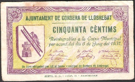 CORBERA DE LLOBREGAT - 50 CENTIMS - 1937 - 50 CENTIMOS - TURRO 872 - BILLETE