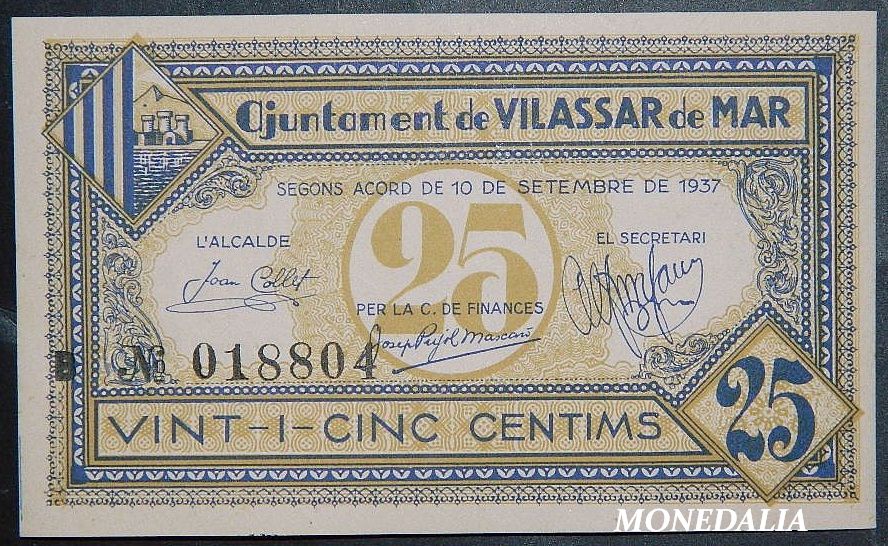 VILASSAR DE MAR - 25 CENTIMS - 1937